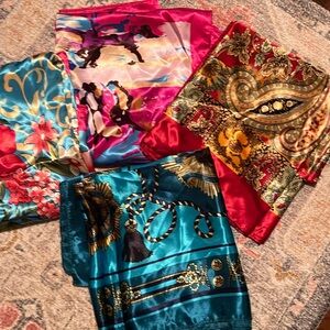 4 Pc Set Large 35 x 35 inches Satin Square Scarves Neck Hair Head Scarf Bundle
